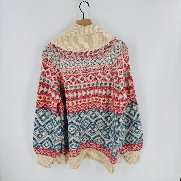 Cabi Fair Isle Zip Front Sweater Shawl Collar Cardigan Size Large Cottage Cozy - Picture 3 of 8